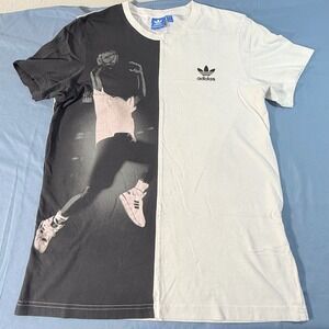 Adidas Basketball Graphic Split T Shirt Men Size Large Black White Trefoil